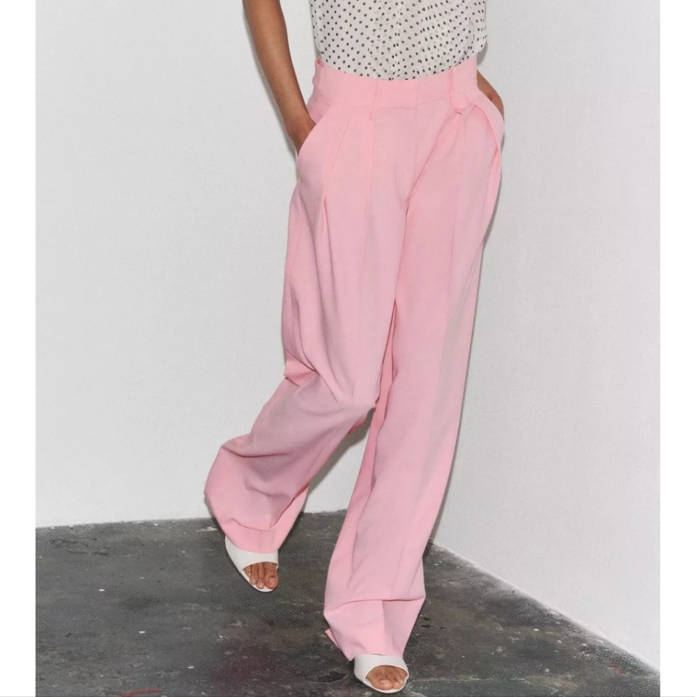 Zara Wide Leg Pants Pastel Pink Size M L XL - Picture 6 of 13
